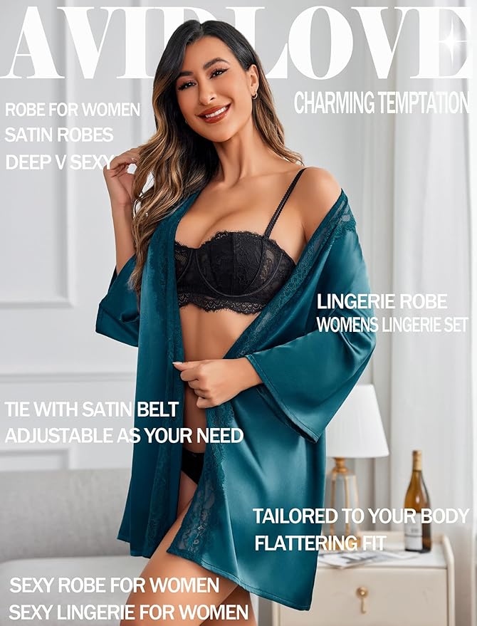 Avidlove Women's Kimono Robe Short Satin Pure Short Silky Robes
