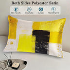 Imitation Silk Pillow Case for Hair and Skin Yellow and Grey Abstract Art King Size 1 Pack Satin Pillow Cases with Zipper Super Soft Pillow Cover for Women Bed Sleeping, 20x36 Inches