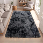 Large Shag Rugs for Living Room, 6x9 Ft Fluffy Rug Ultra Soft Faux Fur Area Rug, Plush Non-Slip Cozy Carpet for Bedroom, Kids Boys Girls Dorm Nursery Room - Tie-Dyed Black