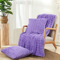 Striped Throw Blanket and Pillow Covers Set (No Inserts) for Couch and Bed, Plush Warm Lightweight Fuzzy Faux Fur Blanket for All Seasons (60" x 80", Purple)