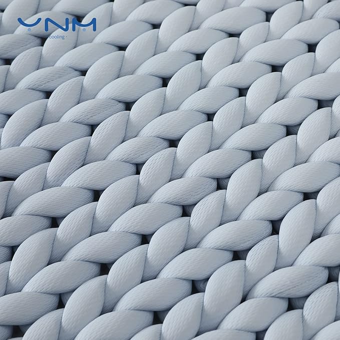 YnM Cooling Weighted Blanket, Handmade Chunky Yarn Knitted Design, Temperature Regulating and Breathable, Machine Washable Throw for Sleep or Home Decor (Azure Blue, 80x87 Inch, 25lbs)