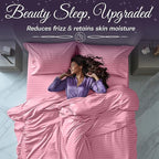 SLEEP SANCTUARY Satin Sheets Twin Size – 3 Piece Luxury Silky Bed Set, Softer Than Silk, 15" Deep Pocket, Cooling & Wrinkle-Free, Moisture-Wicking & Breathable for Hair & Skin (Striped Pink)