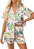 Ekouaer Womens Silk Pajama Sets Button Up Satin Pjs Short Sleeve 2 Piece Pj Sets Cute Lounge Sets with Chest Pocket