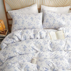 Nayoroom Blue Floral Duvet Cover Queen Size Cottagecore Flower Leaf Spring Comforter Cover 3 Pcs Soft Breathable Microfiber Pastoral Aesthetic Bedding Set with Zipper Closure