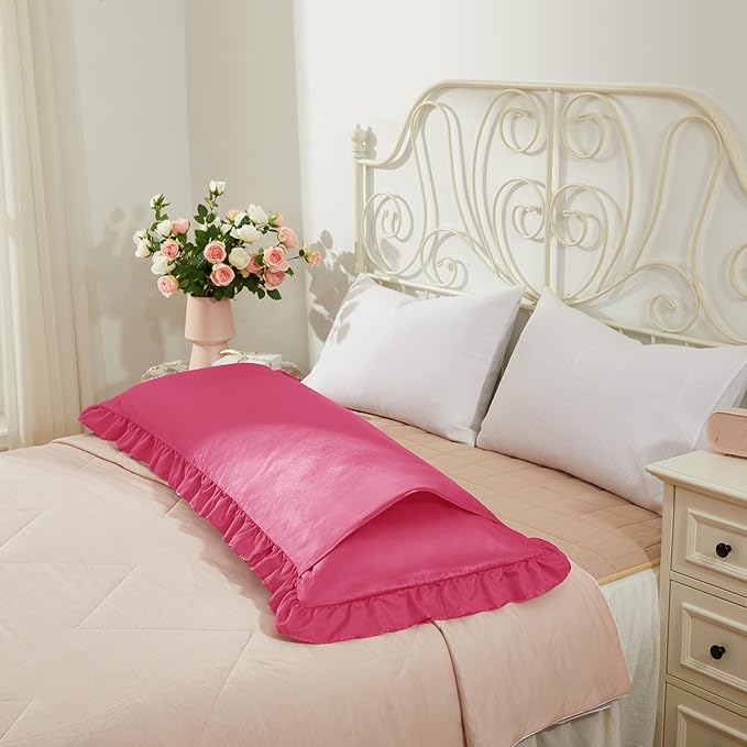 Peach Red Satin Pillowcases Body Pillow for Hair and Skin,Peach Red Body Pillow Silk Pillowcase with Envelope Closure Princess Room Decoration