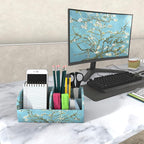 QIELIZI PU Leather Supply Organizer,Remote Control Holder Multifunctional Office Stationery Storage Box Organizer,Pencil Holders Organizers Table Top Desktop Desk Accessories(1-Peach Blossom)
