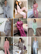 Ekouaer Womens Silk Satin Pajama Sets 2 Piece Sleepwear Pjs Set Long Sleeve Button Down Top and Pants Stripe Loungewear S-XXL
