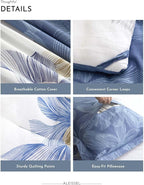 ALEISSEL Natural Cotton 3pcs Floral Comforter Sets King Size - Grayish White Comfoter with Blush & Tan Floral Print, Aegean Blue Reverse, Vintage Lightweight Bedding Sets(King 104"×90")