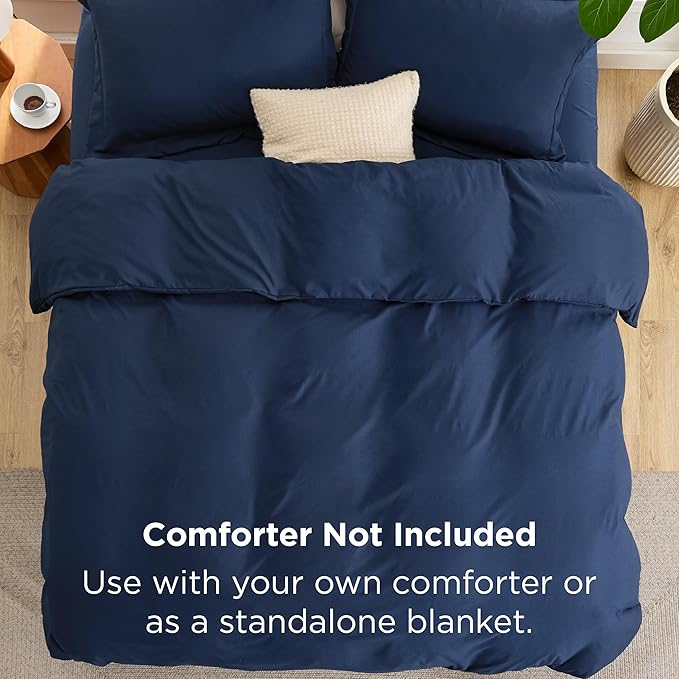 Bedsure Duvet Cover with Fitted Sheet King - Cooling Deep Pocket, Hotel Luxury Soft Double Brushed Bedding Set with Zipper Closure, 1 Duvet Cover, 1 Fitted Sheet, 2 Pillow Shams, NO Comforter, Blue