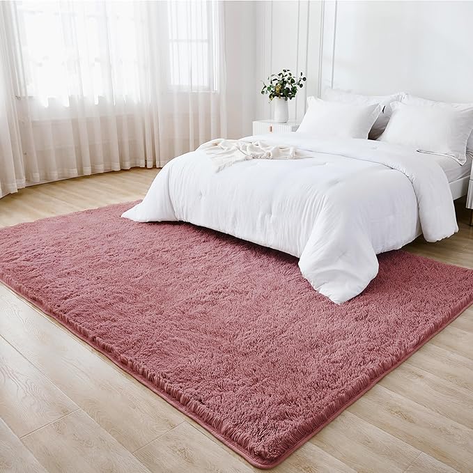 Litanika 8x10 Shag Area Rug for Living Room Bedroom, Pea Pink High Pile Ultra Soft Plush Shaggy Furry Bedside Playroom Dorm Carpet, Non-Slip, Non-Shedding Modern Indoor Floor Rug