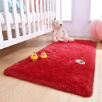 DETUM Red Shaggy Runner Rug 2x4 Fluffy Hallway Runners for Bedroom Bedside Soft Rugs for Kids Room Non-Slip Nursery Office Dorm Washable Carpets Home Decor