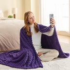 NEWCOSPLAY Super Soft Twin Blanket Purple Premium Silky Flannel Fleece 3D Waffle Checkered Lightweight Bed Blanket All Season Use (Dark Purple, Twin(60"x80"))
