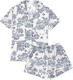 LYANER Women's Silky Satin Pajamas Set Short Sleeve Button Down Shirt With Shorts Pjs Set Sleepwear