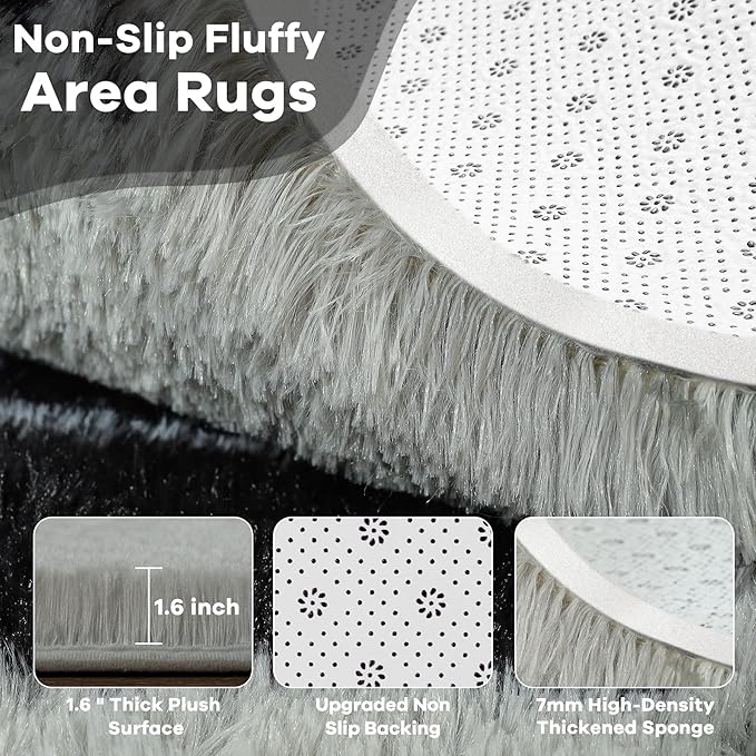 Noahas Large Fluffy 5x8 Area Rugs for Living Room Bedroom,Fuzzy Black and Grey Thick Shag Throw Rug,Big Soft Shaggy Bedside Non-Slip Plush Dorm Nursery Kids Carpet