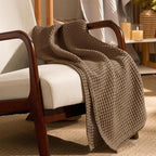PHF Ultra Soft Waffle Weave Throw Blanket 50"x 60"- Washed Lightweight Breathable Cozy Woven Blanket for Bed - Aesthetic Decor for Couch Bedding Sofa Home Car - Mocha