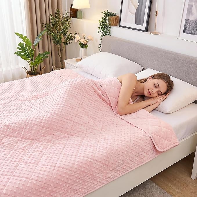 yescool Pink Weighted Blankets for Adults 12 lb, 60 * 80in Queen Size Weighted Blanket for Better Sleep, Minky Heavy Blanket for All Seasons