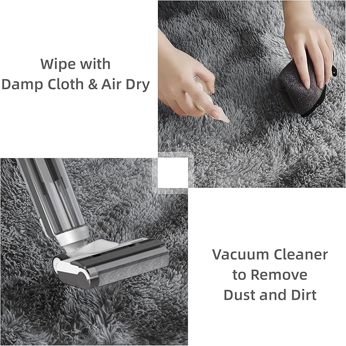 Litanika 4x6 Shag Area Rug for Living Room Bedroom, Tie-Dyed Dark Grey High Pile Soft Plush Shaggy Furry Bedside Playroom Dorm Carpet, Non-Slip, Non-Shedding Modern Indoor Floor Rug