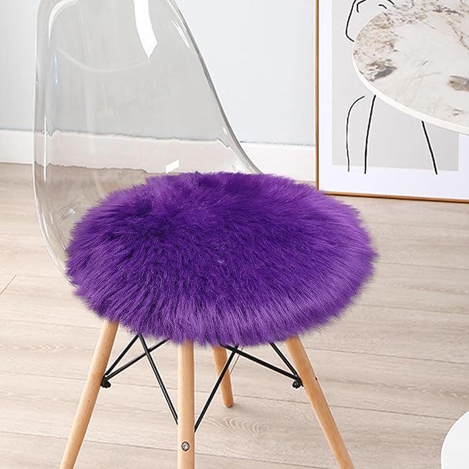 Faux Sheepskin Round Fluffy Rug Small 2ft Furry Purple Fur Circle Rugs for Bedroom Living Room Dorm Room Floor Decor Chair Seat Covers Soft Plush Throw Rugs Circular Washable