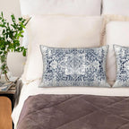Silk Like Pillowcase for Hair and Skin Retro Boho Blue Carpet 1 Pack Satin Pillowcase with Hidden Zipper Soft Breathable Smooth Cooling Pillow Cover King Size for Bedroom Sofa 20”x36”