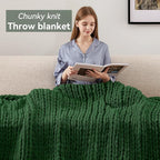 Negwoo Chunky Knit Throw Blanket, 50''*60'' Knitted Throw Chenille Yarn for Bed Couch, Handmade Grass Green Crochet Big Thick Blanket, Machine Washable Cute Comfy Blanket for Home Decor
