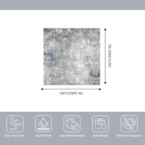 10x10 Square Living Room Rug – Washable Modern Abstract Large Rug for Bedroom, Dining Room, Playroom – Non-Slip Low-Pile Thin Indoor Floor Carpet (Blue Grey,10x10)
