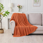 Douceur Rust Orange Throw Blanket for Bed, Soft Chunky Cable Knit Throw Blanket, Classic Fisherman's Rib Stitch Pattern Throw for Living Room,60"X80"