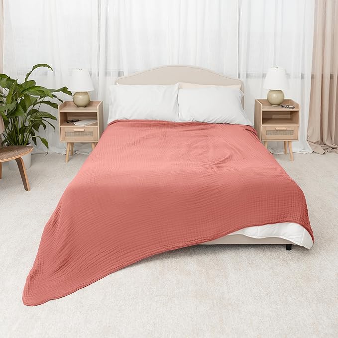 Comfy Cubs Muslin Blanket for Adults Queen 90" x 90" - 6 Layer Soft, Breathable & Lightweight Muslin Adult Blanket - Machine Washable & Designed in The US Bedding for All Seasons - Dusty Rose