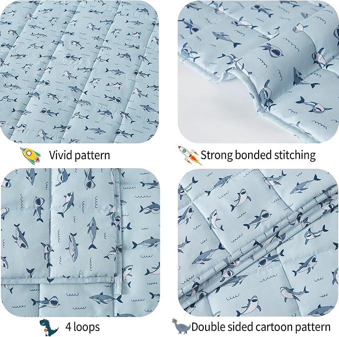 HOSUKKO Weighted Blanket - 5 lbs Blue Shark Heavy Blanket - Breathable Blanket(36 * 48 inches, 5 lbs)