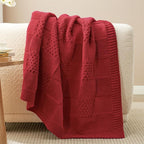 Amélie Home Knit Throw Blanket, Soft Chenille Cozy Breathable Checkered Chunky Decorative Blanket for Couch, Bed & Sofa, French-Inspired Lightweight Warm Gift for Women, Christmas Red, 50"x60"