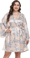 Women's Plus Size Satin Kimono Robes Short Silk Bathrobe Bridesmaid Wedding Party Nightgown Sleepwear