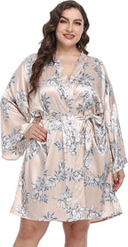Women's Plus Size Satin Kimono Robes Short Silk Bathrobe Bridesmaid Wedding Party Nightgown Sleepwear