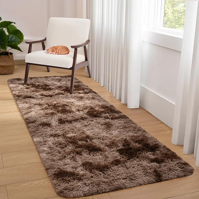 Softlife Area Rug for Bedroom, Fluffy Shag Plush Tie Dyed Brown Rugs for Living Room Girls, Shaggy Throw Carpet for Kids Soft Fuzzy Runner Small 2x6 Runners for Hallways Dorm
