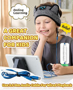 Kids Headband Headphones-Toddler Wireless Bluetooth Headphones with Safe Volume, Wired 3.5mm Jack, Adjustable Sleep Headband-for School/Airplane Travel/Tablet/Kindle, with Travel Bag - Boys & Girls