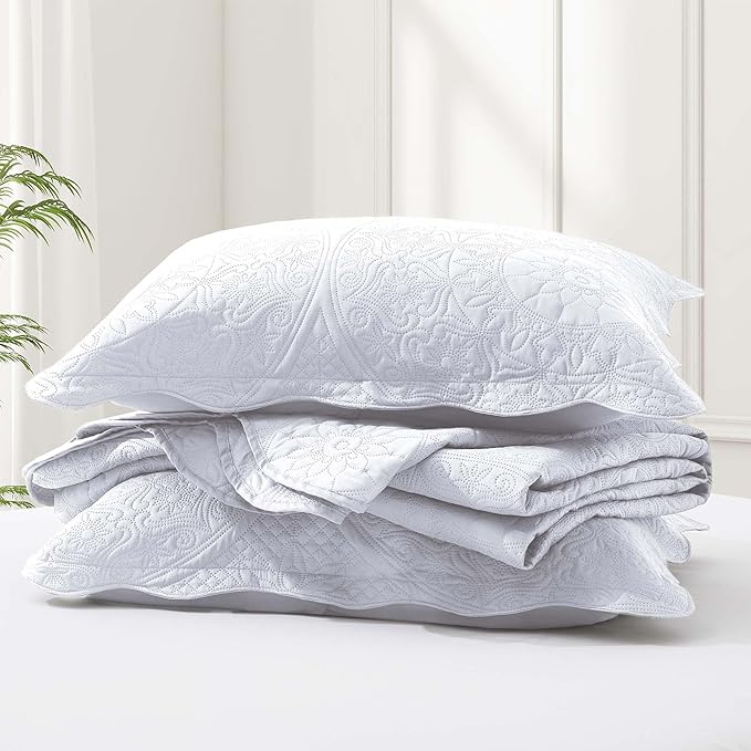 IR Imperial Rooms 10 Pack Twin Quilt Bedding Set (68" x 86") - Bulk Wholesale for Hotels, Guest Bedroom & Airbnbs - Lightweight Microfiber Reversible Floral Embossed Quilts Bedspreads (White)