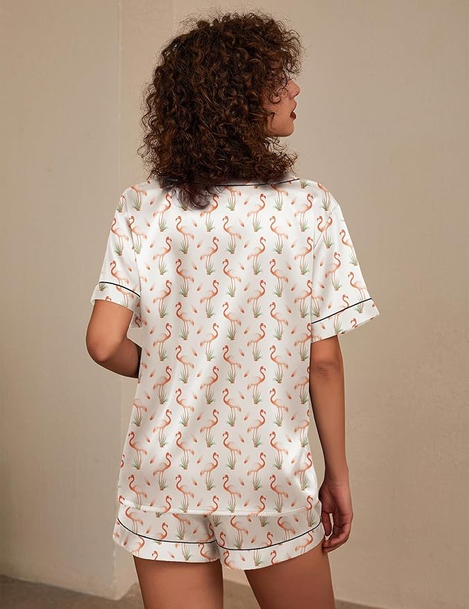 Ekouaer Silk Pajama for Women Short Sleeve Satin Pj Set Two Piece Soft Sleepwear Loungewear, S-XXL