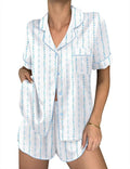 Ekouaer Womens Silk Satin Pajama Sets 2 Piece Button Down Silk Pjs Shorts Sets Cute Print Short Sleeve Sleepwear S-4XL