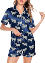 SWOMOG Satin Matching Pajamas Sets Couple Silk Button Down Nightwear Women & Men Short Sleeve Sleepwear 2 Pieces Loungewear