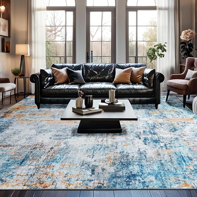 Area Rug 5x7 Washable Rugs Modern Abstract Area Rug Soft Non-Slip Non-Shedding Faux Wool Stain Resistant Floor Carpets for Living Room Bedroom Dining Room Kids Room Home Office (Teal, Rust)