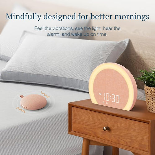 ANJANK Loud Alarm Clock with Wireless Bed Shaker, Vibrating Dual Alarm with Light Wake Up for Heavy Sleepers & Hearing Impaired, 9-Color Night Light, 8 Alarms, 0-100% Dimmer, USB Charger, Bedroom