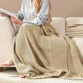 Amélie Home Knit Throw Blanket, Soft Chenille Cozy Breathable Chevron Chunky Decorative Blanket for Couch, Bed & Sofa, French-Inspired Lightweight Warm Gift for Women, Beige, 60"x80"