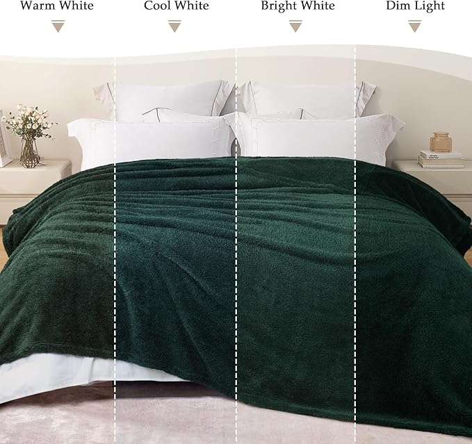 Exclusivo Mezcla Fleece Bed Blankets Queen Size, Ultra Soft, Lightweight and Fuzzy Forest Green Blanket for Women, Home Decor, 90x90 Inches