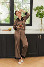 Ekouaer Silk Pajamas for Women Long Sleeve Satin Pajama Set Silky Pj Sets 2 Piece Button Down Loungewear Sleepwear