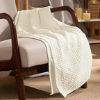 PHF Ultra Soft Waffle Weave Throw Blanket 50"x 60"- Washed Lightweight Breathable Cozy Woven Blanket for Bed - Aesthetic Decor for Couch Bedding Sofa Home Car - Coconut White