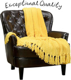 Chanasya Premium Textured Knit Throw Blanket with Tassels - Soft, Cozy Blanket for Couch, Bed, Living Room - 50" x 65” - Bright Yellow