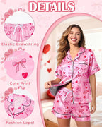 Womens Silky Pajama Sets Short Sleeve Loungewear 2 Pcs Satin Soft Pj Sets Button Down Women's Summer Sleepwear
