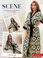 Hellomamma Womens Satin Silk Robe: Lightweight 3/4 Sleeve Comfy Floral Print Kimono Sleepwear for Bride Wedding Party Gift
