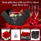 Lebana Preserved Red Real Rose with Heart I Love You Necklace -Mothers Day Gifts for Mom Her Wife Girlfriend Grandma on Valentines Mothers Day Christmas Birthday Anniversary Romantic-Red