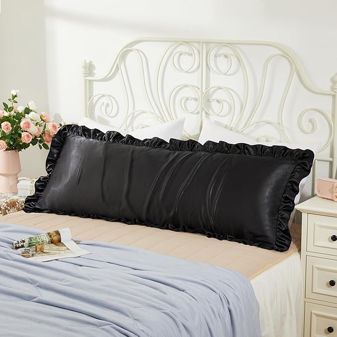 White Satin Pillowcases Body Pillow for Hair and Skin,White Body Pillow Silk Pillowcase with Envelope Closure Princess Room Decoration