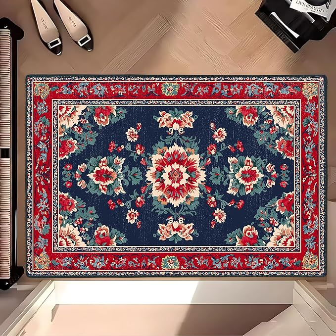Area Rug 2x3 ft Entry Rug Washable Boho Rugs Non Slip Low Pile Floral Door Mat Small Carpet for Bedroom, Bedside, Kids Room,Dining Room