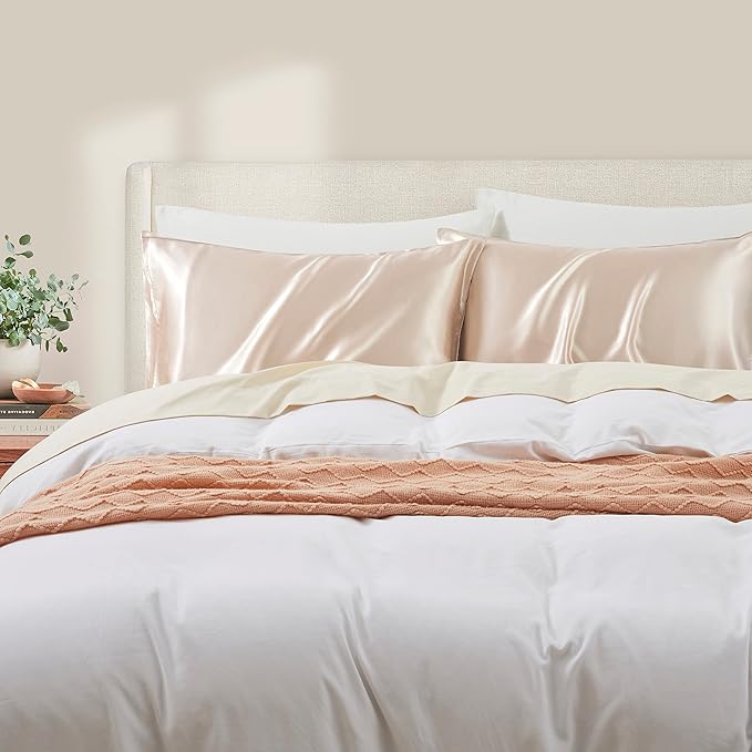 Taupe Satin Pillowcase Standard Set of 2 with Envelope Closure，Taupe Silk Pillowcase for Hair and Skin (20x26)